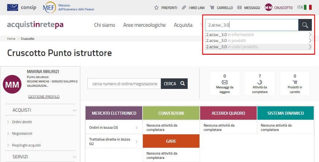 Schermata del sito acquistinretepa.it con barra di ricerca riquadrata in rosso che mostra come ricercare AccessiWay per codice articolo fornitore