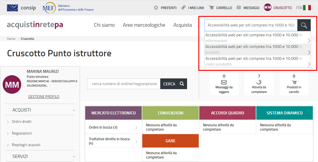 Schermata del sito acquistinretepa.it con barra di ricerca riquadrata in rosso che mostra come ricercare AccessiWay per descrizione del servizio