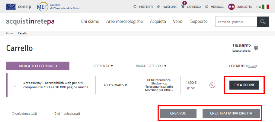 Schermata del sito acquistinretepa.it con riquadrate in rosso le tre modalità per ordinare AccessiWay