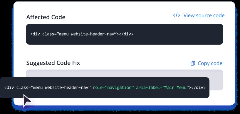 Illustrazione che spiega il funzionamento di AccessFlow, con un esempio di stringa di codice errato e al di sotto la correzione suggerita da AccessFlow