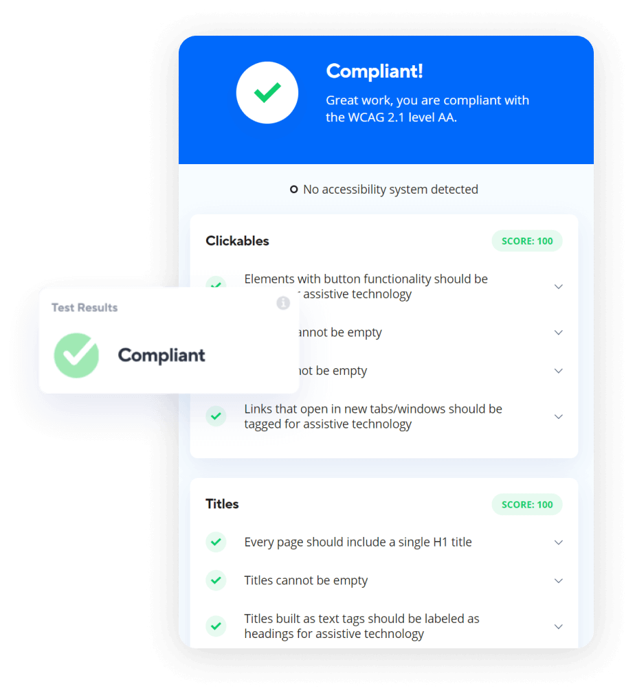 Interfaccia di aCe che indica che il sito analizzato è compliant